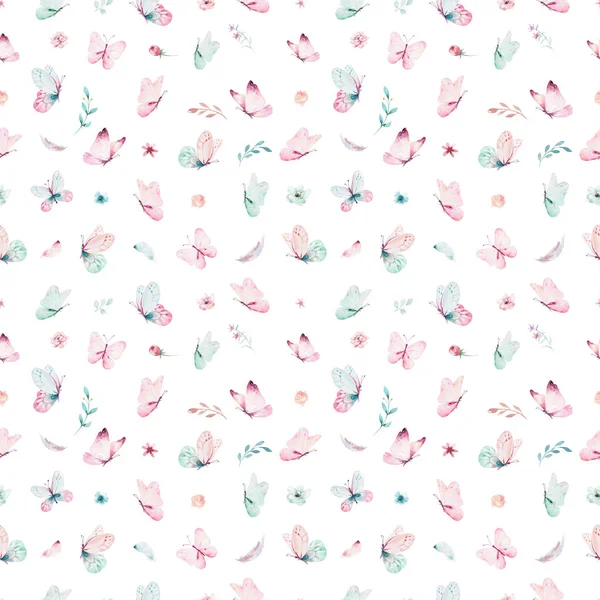 白い背景に分離された水彩画花と花柄 — ストック写真