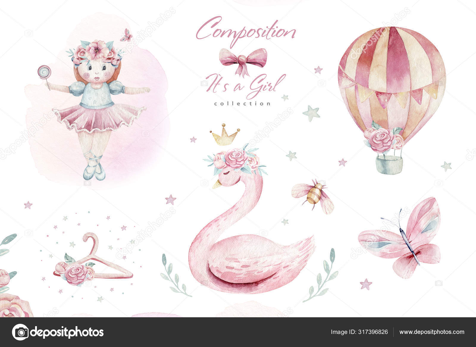 Download Baby Shower Kid Swan Watercolor Girl Design Cartoon Elements Set Of Baby Pink Birthday Balloon Toy Dress Illustration Newborn Party Set Invitation Stock Photo Image By C Mykef 317396826