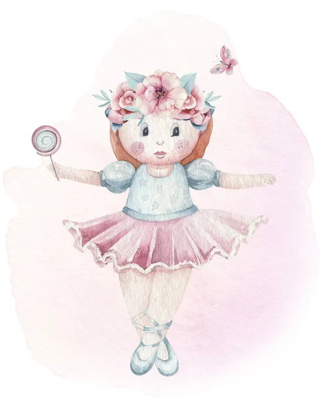 Baby shower watercolor girl design elements. Set of baby pink birthday illustration. Newborn party invitation — Stockfoto