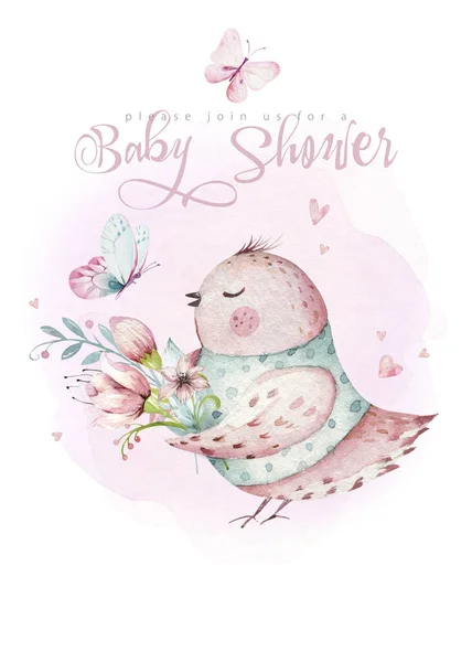 흰색 배경에는 귀여운 요정 물감 그림 이 있다. 마법의 판타지 만화 핑크 동화 디자인. 아기 생일 — 스톡 사진