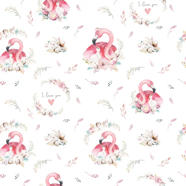 Aquarela Bonito Desenho Animado Pequeno Bebê Mãe Flamingo Com Coroa — Fotografia de Stock