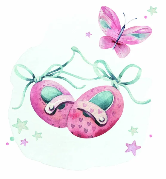 Bébé Douche Enfant Cygne Aquarelle Fille Conception Papillon Éléments Dessin — Photo