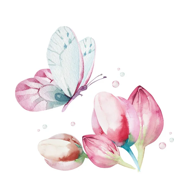 Χαριτωμένο νεράιδα χαρακτήρα υδατογραφία εικόνα σε λευκό φόντο. Μαγικό φανταστικό ροζ παραμυθένιο σχέδιο. Γενέθλια μωρού κοριτσιού — Φωτογραφία Αρχείου