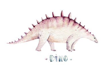 Şirin bebek dinozorlar suluboya resimlerini topluyor, beyaz arka planda izole edilmiş el boyalı dinazorlar bebek posterleri süslemek için. Rex çocuklar komik sanat