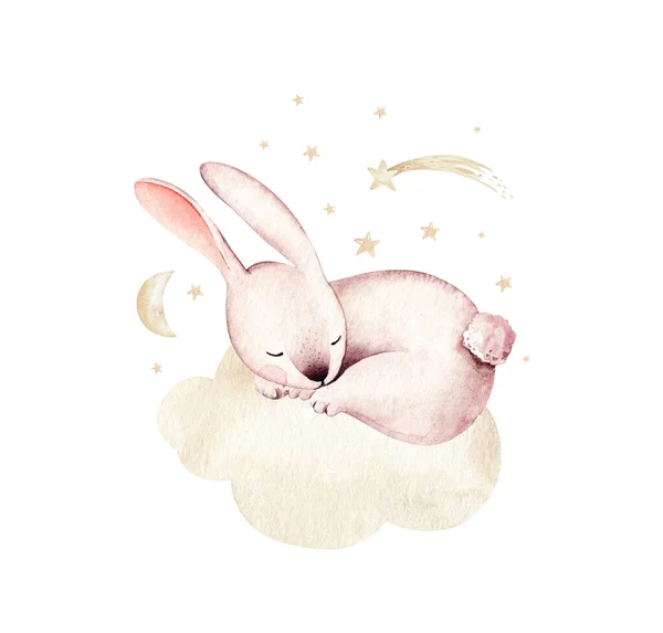 Aquarell Glückliche Ostern Set Mit Baby Hasen Design Hasen Kinder — Stockfoto