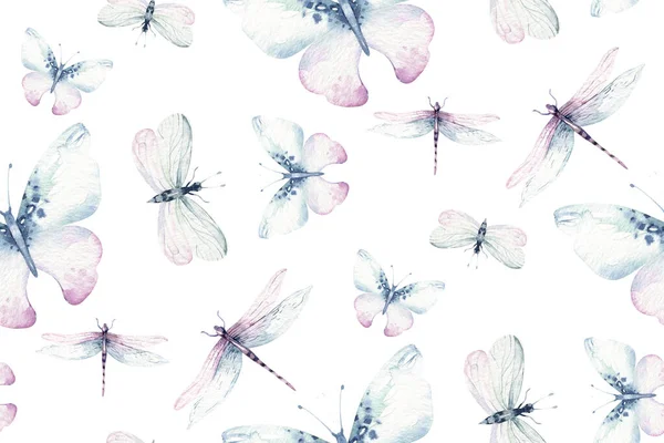 白い背景に隔離された水彩色の蝶 ピンク 赤蝶の春のイラスト — ストック写真