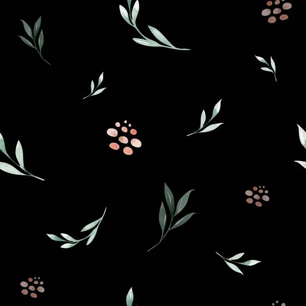 Ručně Kreslení Bezešvé Akvarel Květinové Vzory Růží Zelené Listy Větve — Stock fotografie