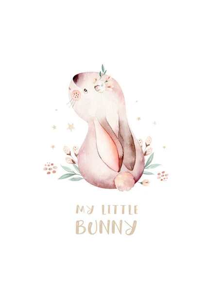 Akvarell Boldog Húsvéti Készlet Baba Nyulak Design Nyúl Nyuszi Gyerekek — Stock Fotó
