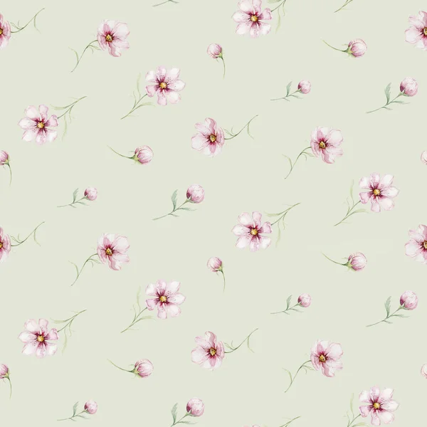Χωρίς Ραφή Πρότυπο Ροζ Άνθος Κερασιάς Λουλούδια Στυλ Υδατογραφίας Λευκό — Φωτογραφία Αρχείου
