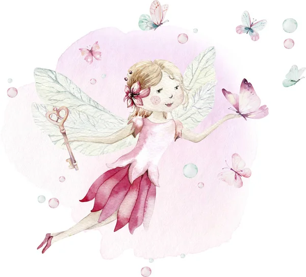 Schattige Fairy Karakter Aquarel Illustratie Witte Achtergrond Magic Fantasie Cartoon — Stockfoto