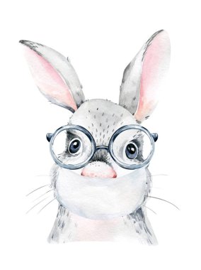 Tavşan Hayvan şirin doktor suluboya çocuk resimleri beyaz arka planda izole edilmiş. Tıbbi çocuk tasarımı. Enfeksiyon koruma salgını maskesi