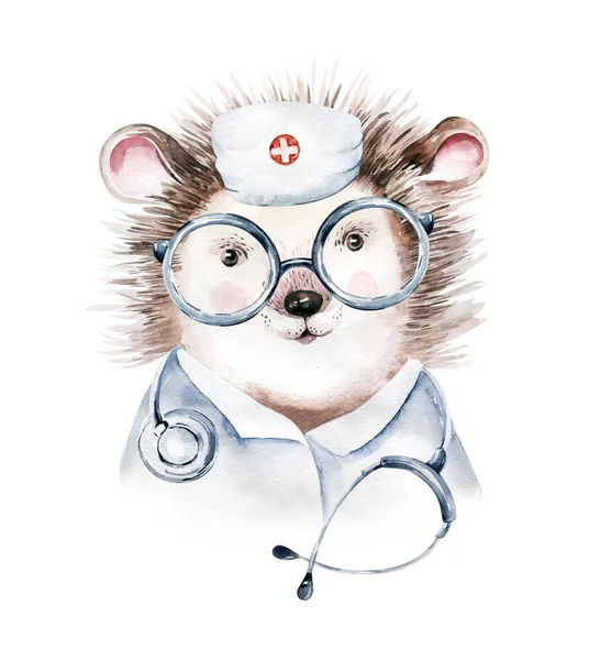 고슴도치 동물귀엽고 아이들은 배경에 고립되어 있습니다 의학도들의 디자인 감염성 마스크 — 스톡 사진