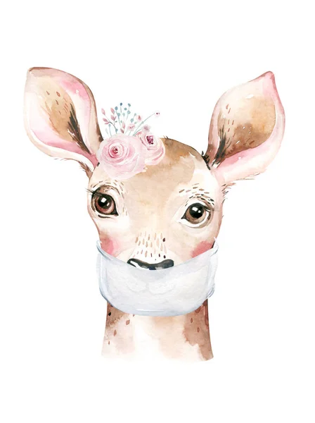Deer Animal Niedlichen Arzt Aquarell Kinder Illustration Isoliert Auf Weißem — Stockfoto