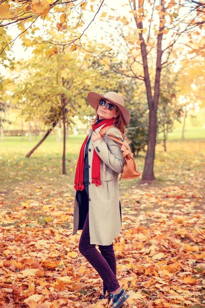 Donna nel parco d'autunno. — Foto Stock