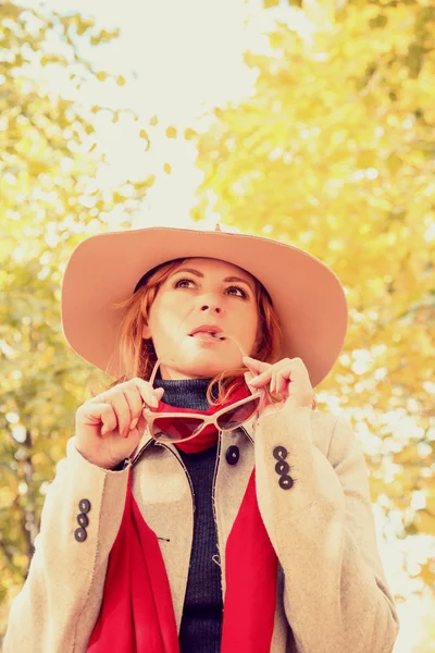 Donna nel parco d'autunno. — Foto Stock