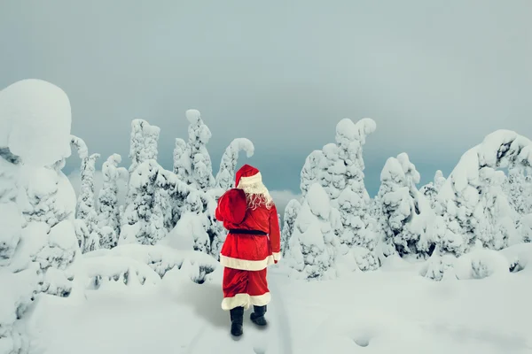 Weihnachtsmann trägt Geschenke. — Stockfoto