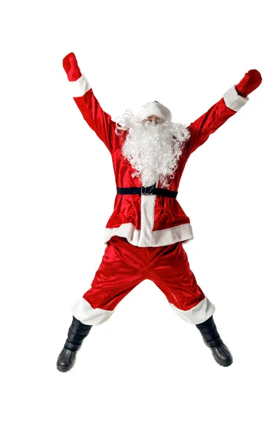 Radosny Santa Claus jumping i machając rękami. — Zdjęcie stockowe