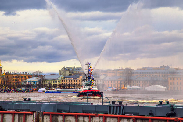 Festival of icebreakers on the Neva River.