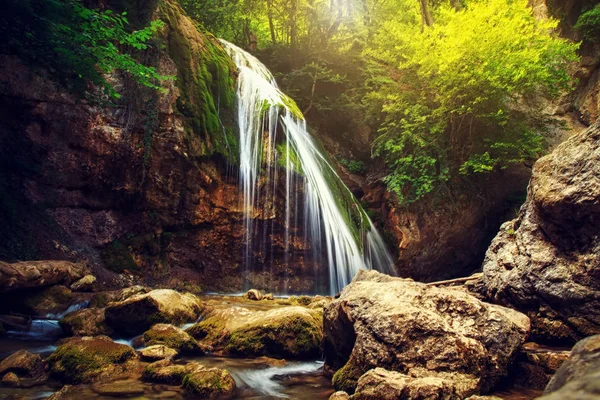 Hermosa cascada en bosque salvaje . — Foto de Stock