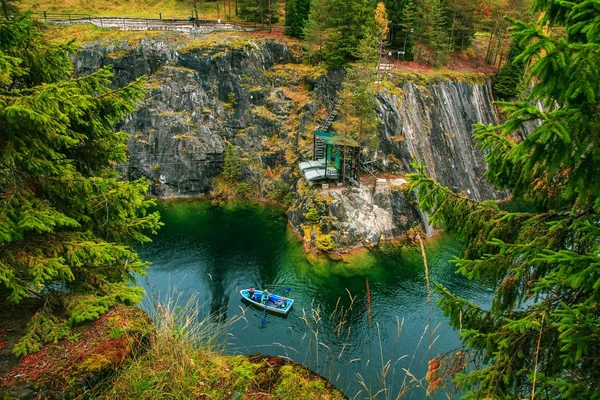 Abandoned marble canyon. Awesome autumn landscape. — Stock Image Abandoned marble canyon. Awesome autumn landscape. Stock Picture
