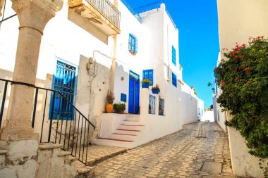 Beyaz-mavi şehir, Sidi Bou Said, Tunus. 