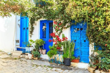 Beyaz-mavi şehir, Sidi Bou Said, Tunus. 