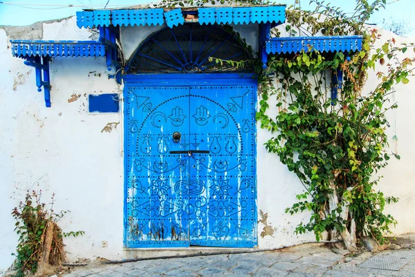 Traditional blue door  in Sidi Bou Said. — Stock Photo, Image