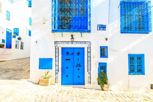 Fehér-kék város Sidi Bou Said, Tunézia. — Stock Fotó