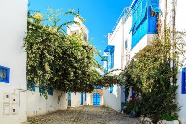 Beyaz-mavi şehir, Sidi Bou Said, Tunus. 