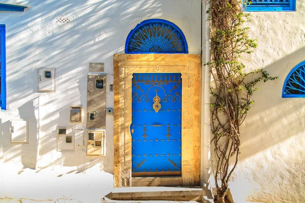 Porta azul tradicional em Sidi Bou disse . — Fotografia de Stock