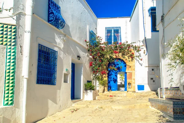 Fehér-kék város Sidi Bou Said, Tunézia. — Stock Fotó