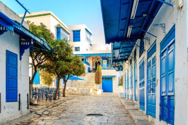 Ünlü café Sidi Bou Said, Tunus. 