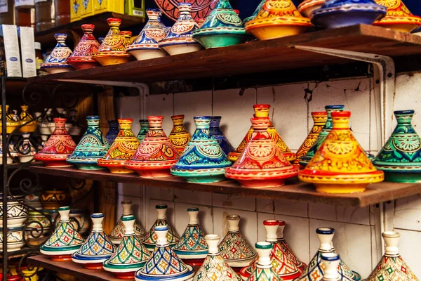 Декоративні Таджини Ринку Марракеші Марокканський Дизайн Східні Сувеніри — стокове фото