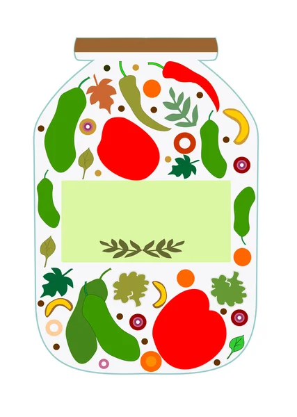 Autumn vegetables in a glass jar beautiful vector illustration — Stock Vector
