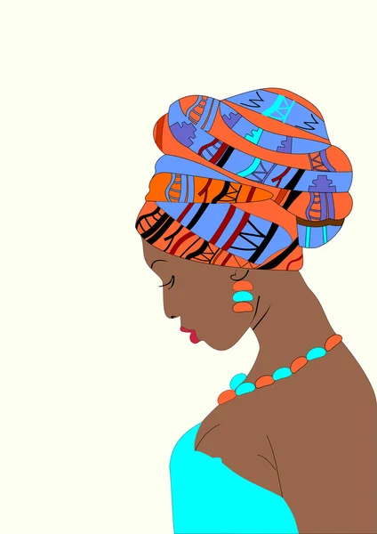 Flickan med mörk hud med en turban på hans huvud vektor illustr — Stock vektor