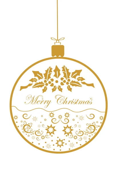 Bola Natal dengan pola holly berry Merry Christmas dan Happy New Year card, line-drawn - Stok Vektor