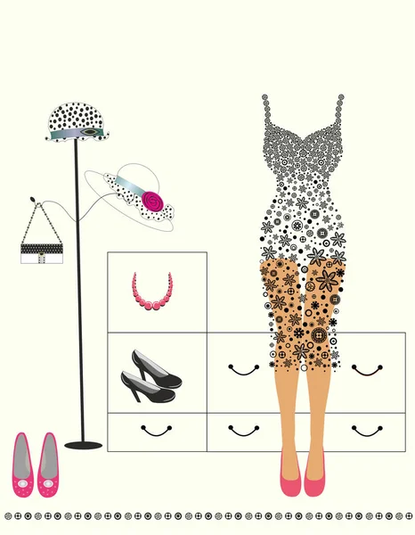 Acessórios de moda e roupas para mulheres —  Vetores de Stock