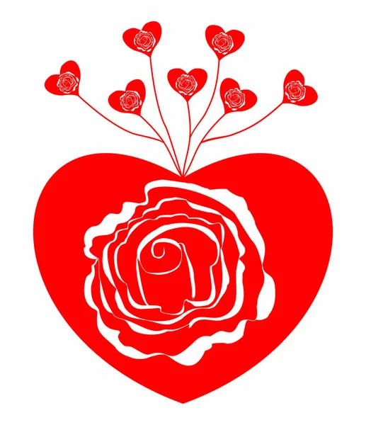 Abstracte rood hart en witte roos — Stockvector