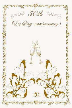 Altın yıldönümü güzel illüstrasyon düğün.