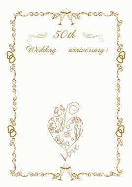 50 evlilik yıldönümü Invitation.Beautiful düzenlenebilir vektör çizim