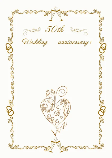 50º aniversario de la boda Invitation.Beautiful ilustración vectorial editable — Vector de stock