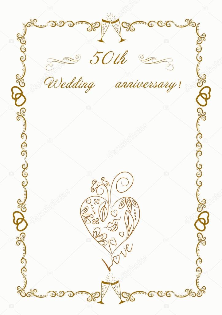 50th Wedding anniversary Invitation.Beautiful editable vector illustration