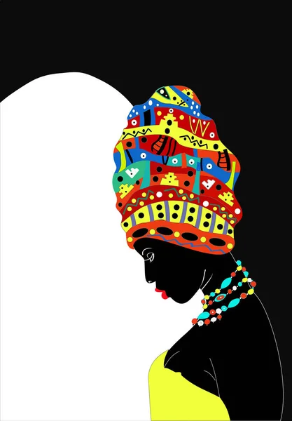 Silhueta menina Africano em turbante colorido brilhante — Vetor de Stock