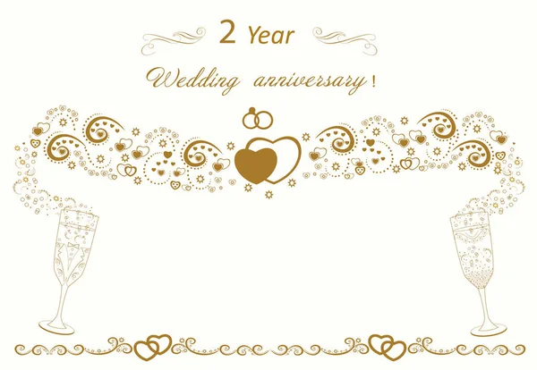 Wedding anniversary invitation 2 year. Golden pattern — Stock Vector