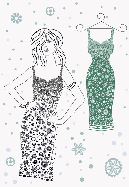 Mooie jurk voor vrouwen schets illustratie — Stockvector