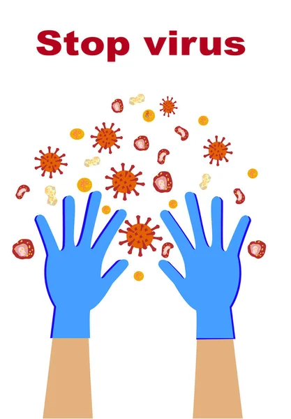 Gloved Hands Protect Virus — Stock Vector