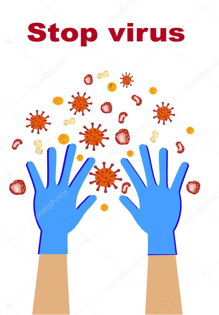 Gloved hands protect against the virus