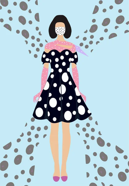Защита Вирусов Мода Женщин Красивая Девушка Модном Платье Перчатках Защитной — стоковый вектор