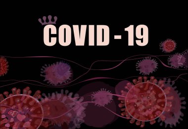 COVID-19 virüsünün soyut tasarımı. Antivirüs konsepti. Poster için grafiksel tasarım. Görsel malzeme. Yazdır 