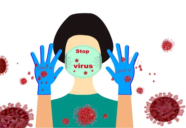 Zamaskowana Dziewczyna Rękawiczkach Chroniąca Zakażenie Koronawirusem Projekt Plakatu Walka Infekcją Ilustracje Stockowe bez tantiem